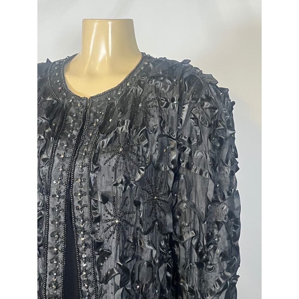 Womens Tan-Chho Vintage Black Beaded Sequin Ribbon Evening Jacket 1X Formal